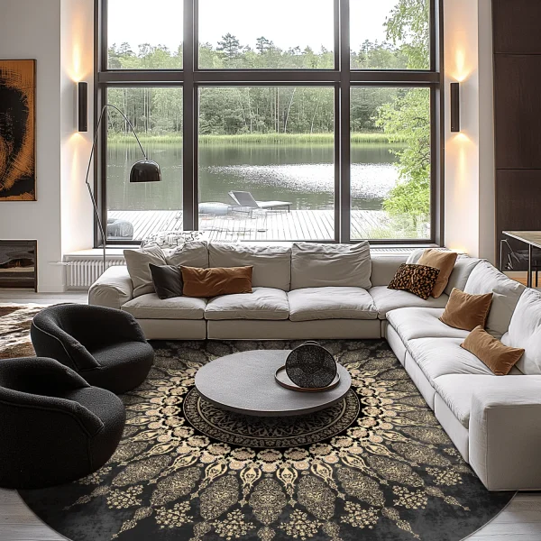 matta-sandrigo-svart_guld-multi-carpet-teppich-round-interior-3d05.png Round rug - Sandrigo (black/gold)